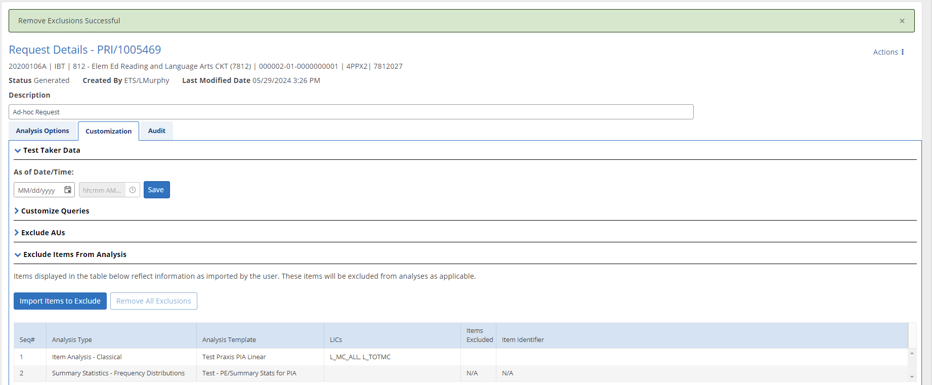 Exclude Item From Analysis Remove Exclusions