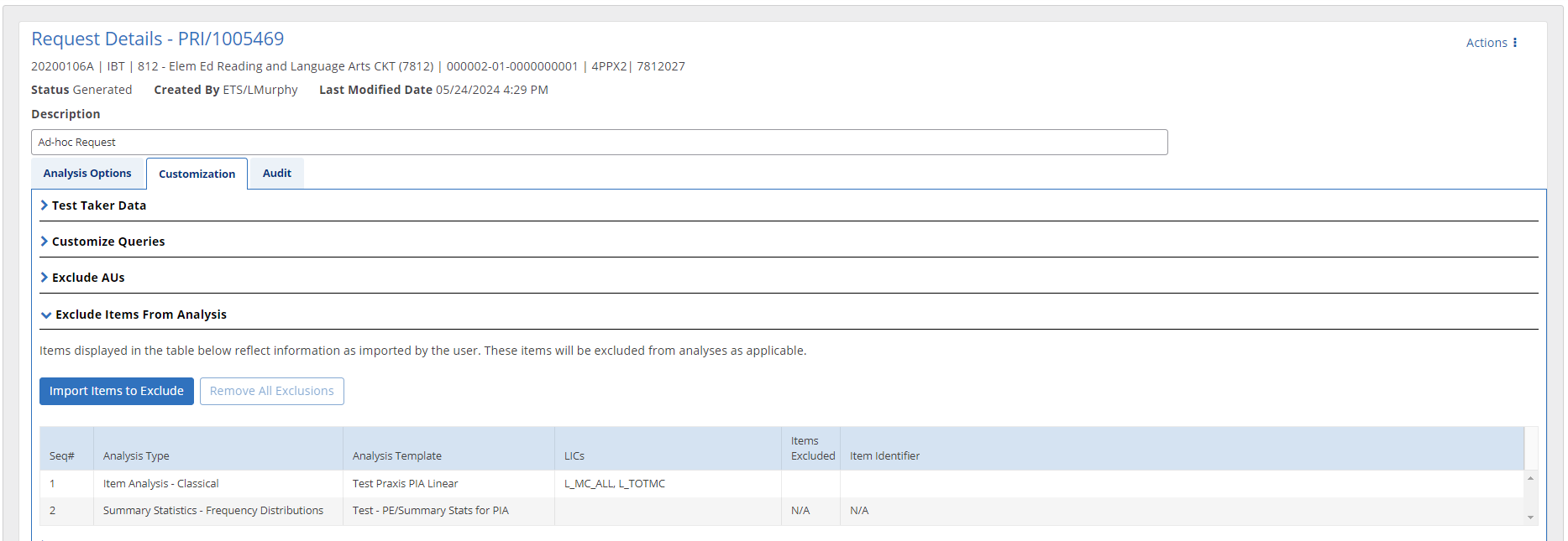 Exclude Item From Analysis View