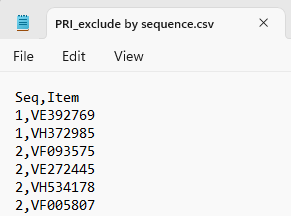 Example exclude items from specific analysis sequence