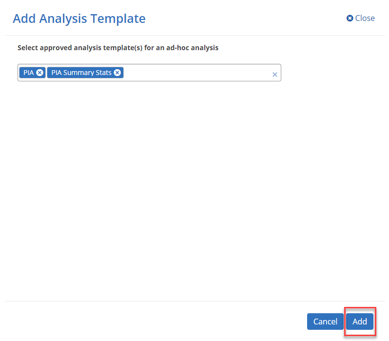 Ad-Hoc Add Analysis Template Modal