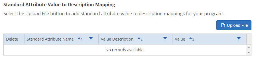 Standard Attribute Value to Description Mapping Upload File