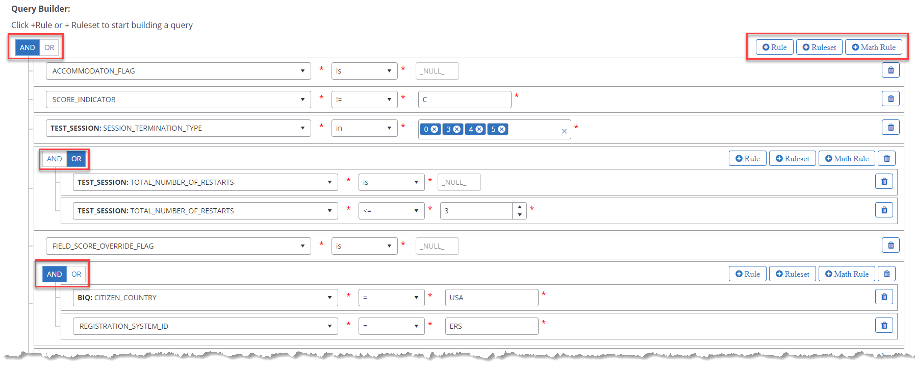 Query Builder in Add Query Modal with Rules and Rulesets