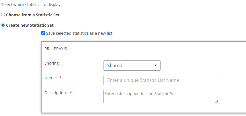 PARcore Add SRR Create New Statistic Set Option