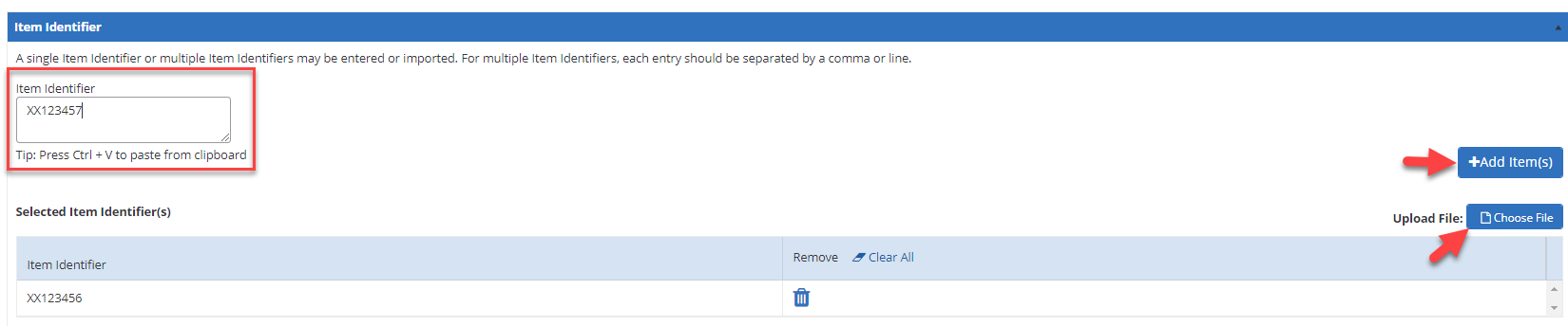 PARcore Run SRR Item Identifier example