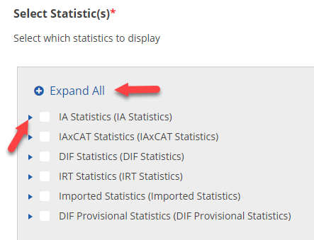 PARcore Select Item Statistics collapsed list view