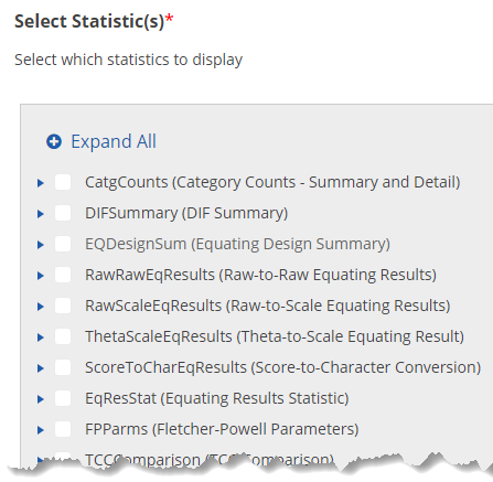 PARcore Select Test Statistics collapsed list view