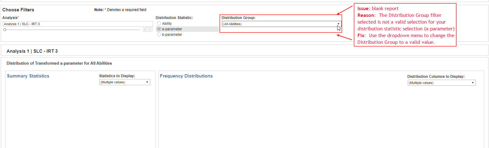 Image for troubleshooting blank report